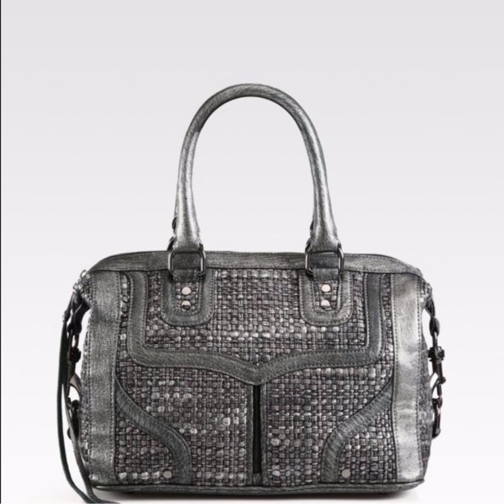 Rebecca Minkoff MAB Mini Bombe “Silver” Metallic Tweed Bag